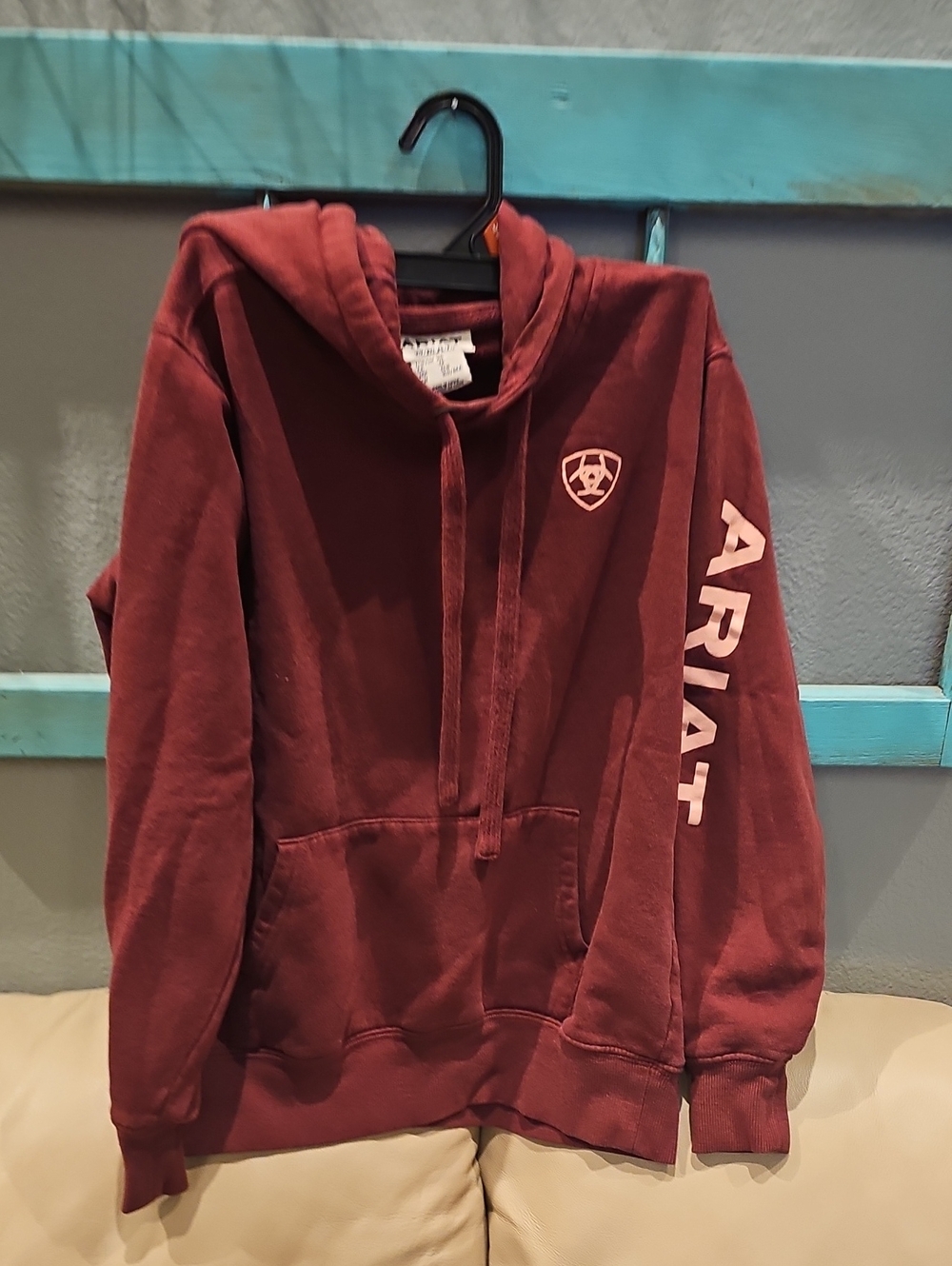 Ariat Womans Maroon Crewneck Hoodie with Sleeve Logo